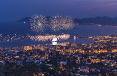 Cannes, overlooking the harbour at night with fireworks near Prestige Property