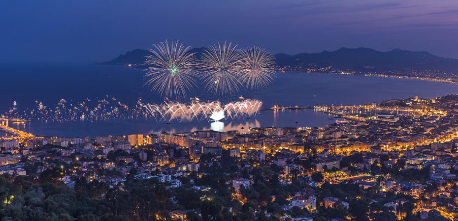 Cannes, overlooking the harbour at night with fireworks near Prestige Property