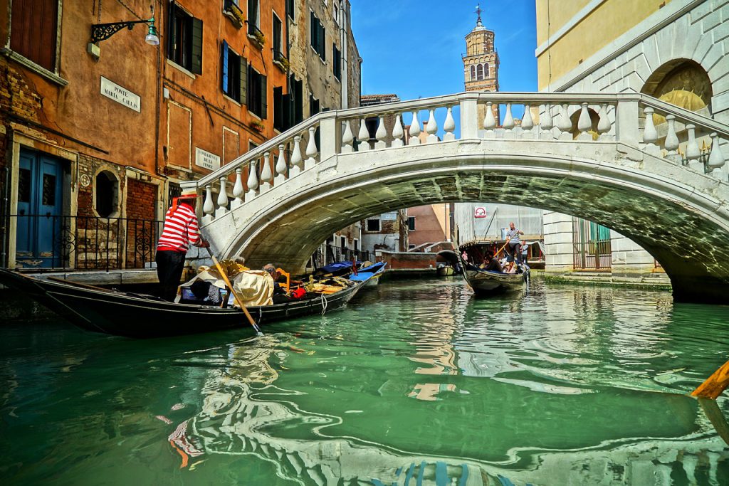 Venetian bridge view from a gondola