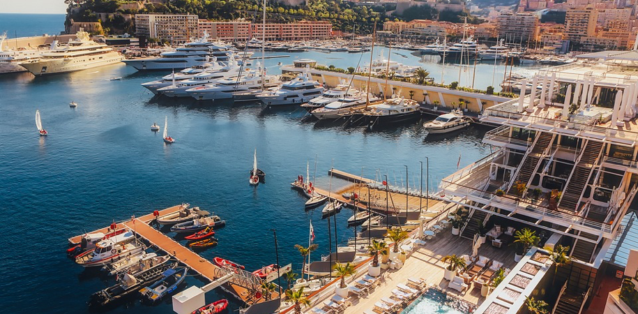 The bay of Monaco, in the French Riviera.