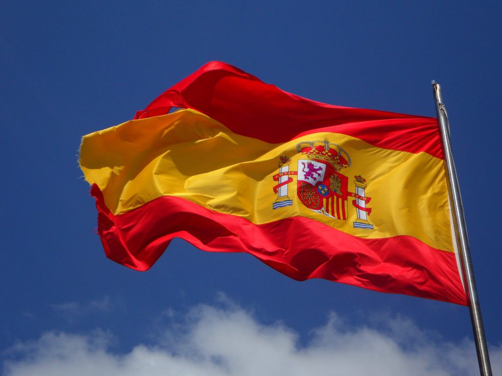 Spanish flag flies outside Spanish property for sale. 