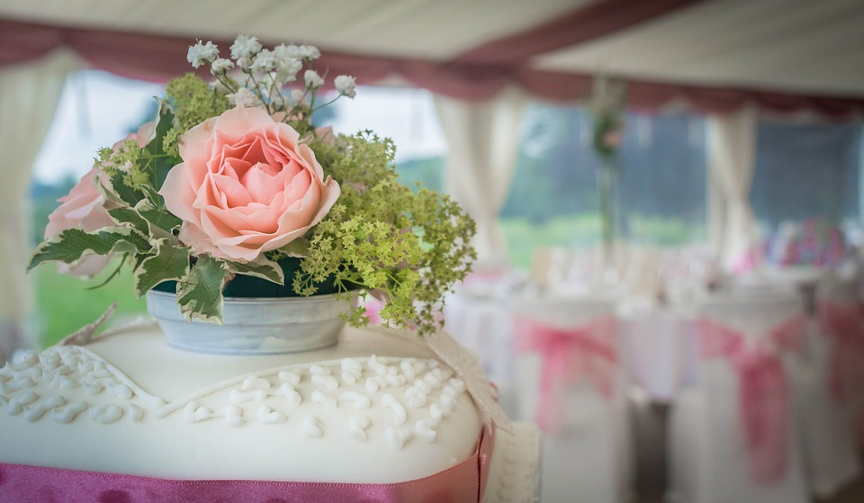 A wedding cake at a wedding venue